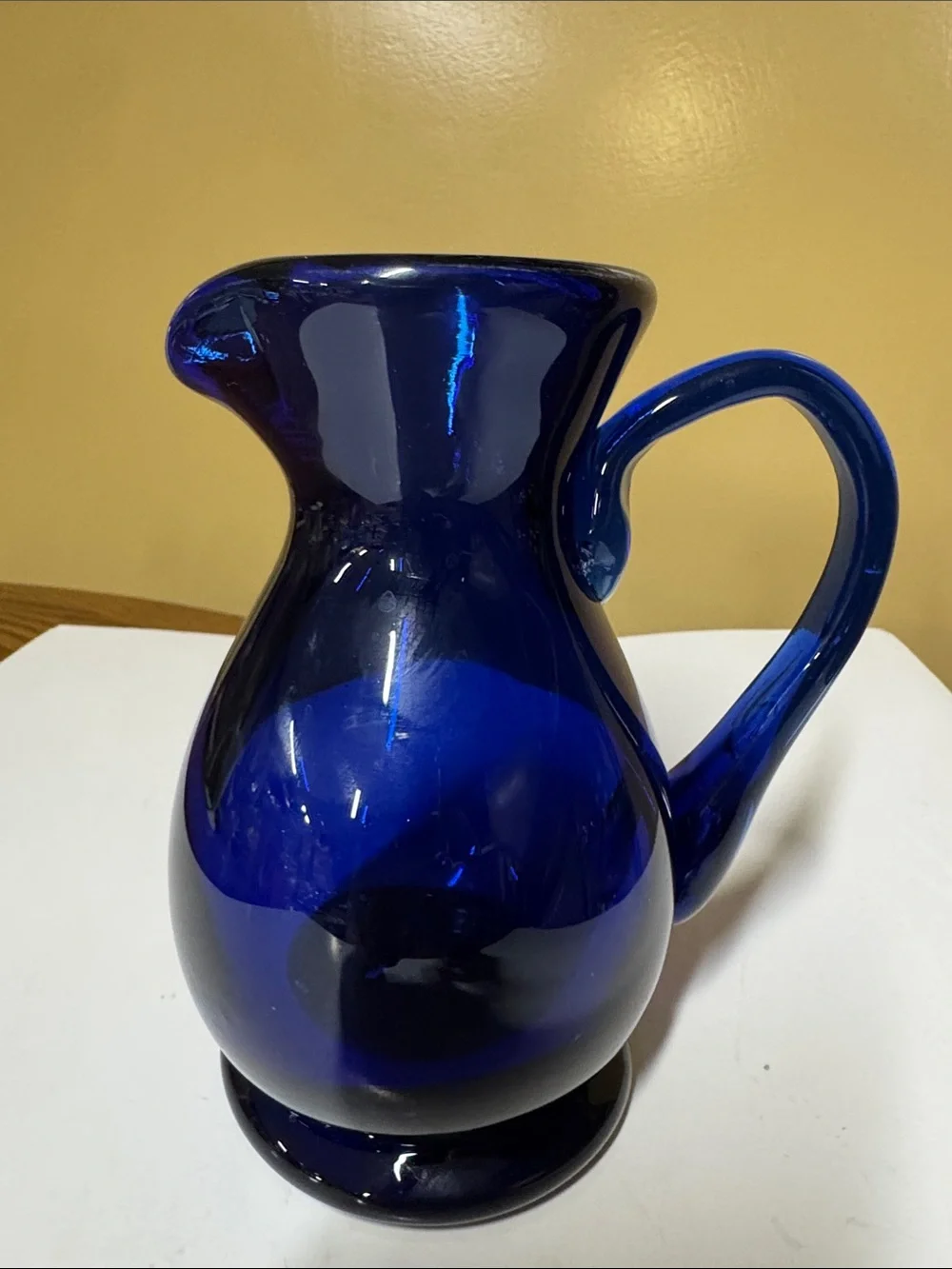 Hand Blown Glass Pitcher Cobalt Blue with Handle  6.5